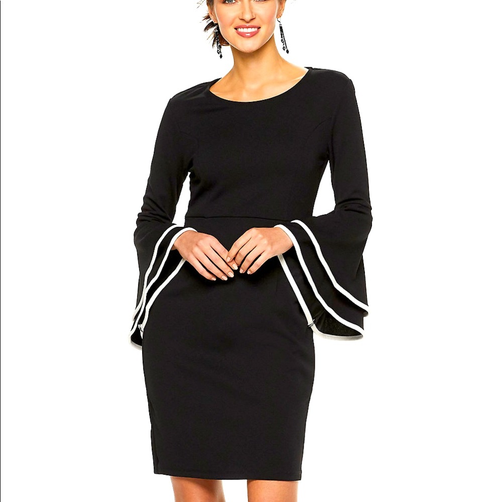 Nina Leonard Tiered Bell-Sleeve Sheath Dress